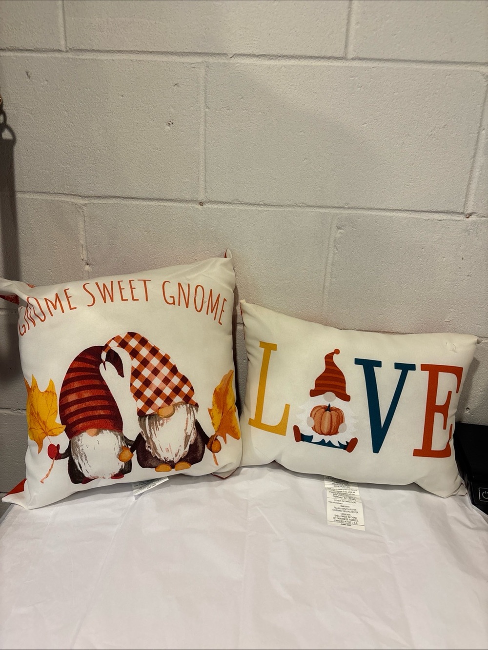 Autumn Fall Gnome Indoor Outdoor Throw Pillows Leaves and Pumpkins Reversible